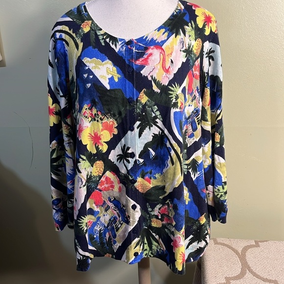Talbots Petites Lightweight button down tropical colorful sweater Cardigan - Picture 1 of 14
